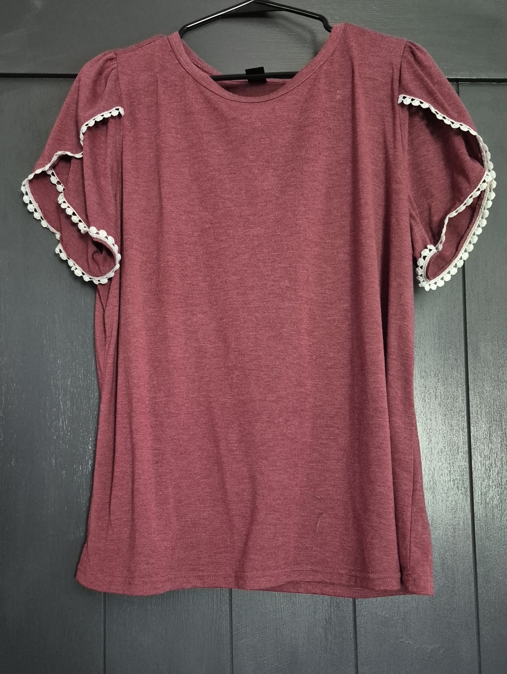 Women's Lace-Trim Short Sleeve Tee in Burgundy - Picture 1 of 1